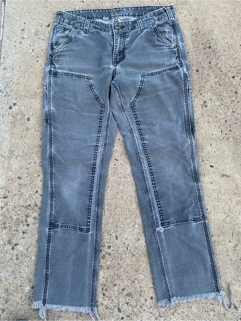Carhartt Jeans Womens 6 Tall Gray Black Light Wash Double Knee Workwear